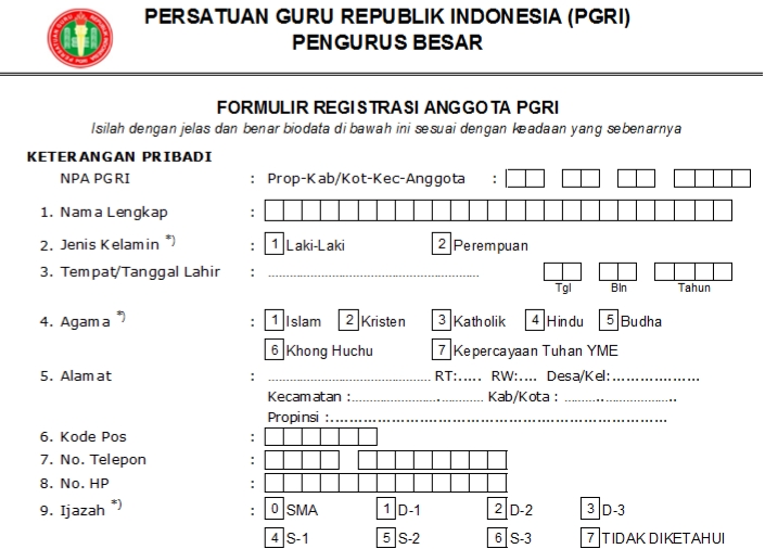 Pendaftaran PGRI Kaltara - Persatuan Guru Republik Indonesia Cabang Kaltara
